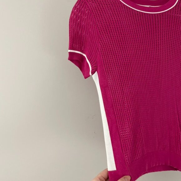 Anthropologie Sporty Mesh Crew Neck Sweater Tee Fuschia Size Small - Picture 6 of 6